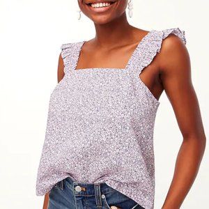Smocked ruffle-shoulder tank top